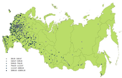 распределение городов россии по численности населения в 1897 г., человек