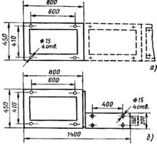 установочные размеры вводных панелей а - панелей серии вру; б - блочной панели вру1-41-ощ