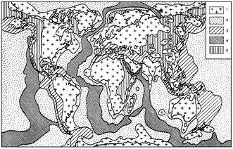 типы планетарных морфоструктур 1 -- материковые платформы; 2 -- ложе океанов; 3 -- геосинклинальные области; 4 -- срединно-океанические хребты; 5 -- рифтовые зоны
