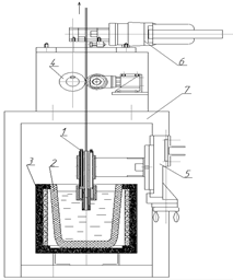 схема экспериментальной установки непрерывного литья вверх прутков