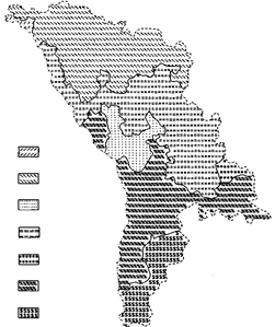 карта оценки природных условий для виноградарства молдавии, созданная на алфавитно-цифровом печатающем устройстве эвм