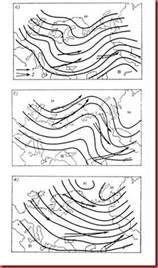 структура барического поля в средней тропосфере (ат500) и пути перемещения циклонов (1) и антициклонов (2) в годы установления засух и засушливых периодов в летние месяцы
