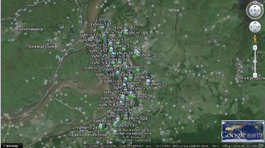 карта уиков хабаровска (карта, построенная автором программе google earth)