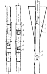 манжета для манжетного цементирования; 1- обсадная труба; 2 - заливочные отверстия; 3 - манжета; 4 - муфта; 5 - клапан