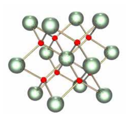 кристаллическая структура uo2 (уран - красные шарики)