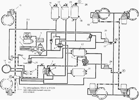 схема пневматического привода тормозов автомобилей камаз-65115