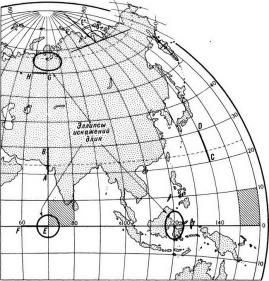 часть карты восточного полушария с показом картографических искажений