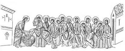 иконописное изображение процедуры омовения иисусом ног апостолов [28]