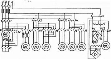 схема включения электродвигателей механизмов сенажной башни раздачи кормов