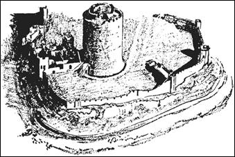 пемброкский замок; показан большой цилиндрический донжон, построенный в 1200 году уильямом маршалом