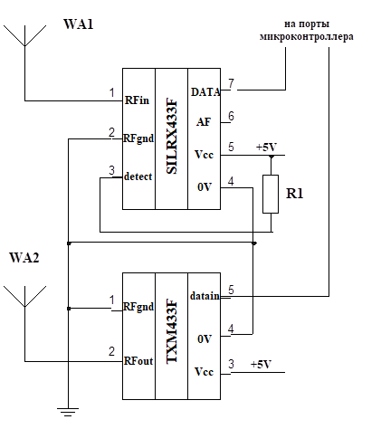 схема подключения радиомодулей txm433f и silrx433f