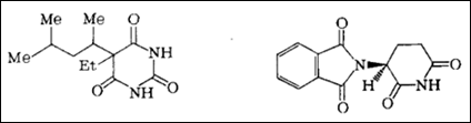 (-)-5-(1,3-диметилбутил)-5-этилбарбитуровая кислота (слева) и его (s)-(-)-антипод