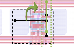 сечение модели на топологии ячейки (черная линия). линиями зеленого цвета показано, как создано двумерное сечение