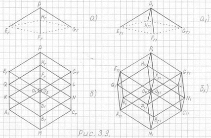 б) - чертеж 3пгк-4 в оригинальном ракурсе, построенный с помощью проекции пирамиды (а); б) - для наглядности