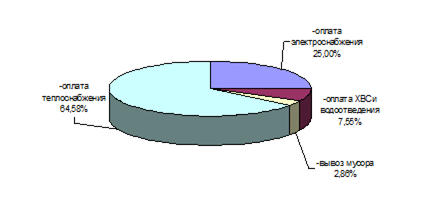 структура расходов на оплату коммунальных услуг в 2012 году, %