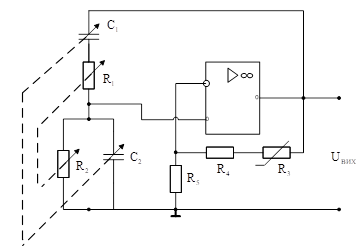 схема rc-автогенератора з мостом віна на операційному підсилювачі