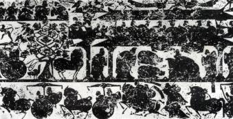 прием во дворце. рельеф из гробницы у лян-цы. провинция шаньдун. период хань. 147 г. н. э