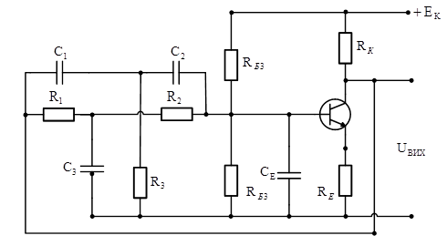 схема rc-автогенератора з несиметричним подвійним т-подібним мостом