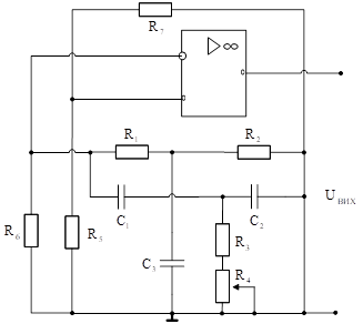 схема rc-автогенератора на операційному підсилювачі з подвійним т-подібним мостом