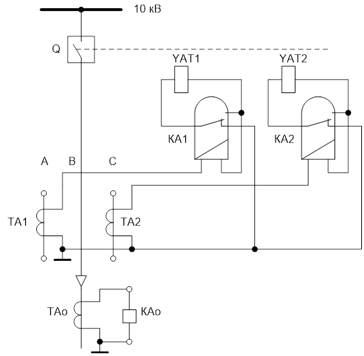 схема максимальной токовой защиты с реле рт-85